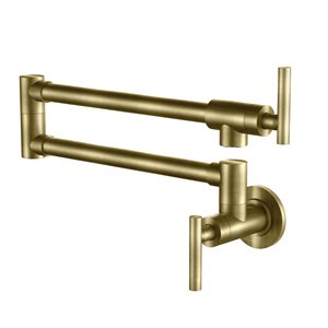 Clihome Brushed Gold Wall Mounted Pot Filler Kitchen Faucet