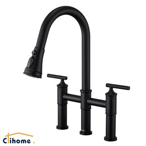 Clihome Matte Black Pull Down 2-Handle Kitchen Faucet