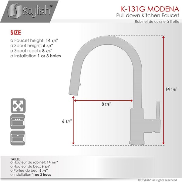 Stylish Single Handle Pull Down Kitchen Faucet with Cold Water Tap in Gold