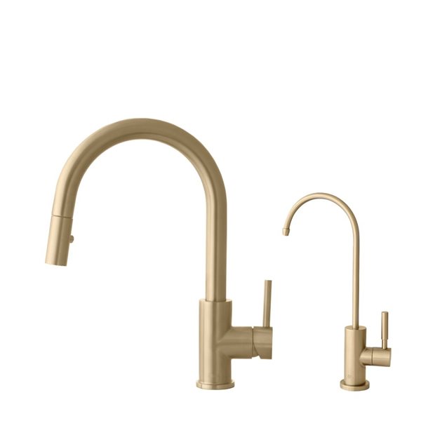 Image of Stylish | Single Handle Pull Down Kitchen Faucet With Cold Water Tap In Gold, Stainless Steel | Rona