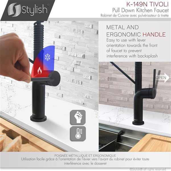 Stylish Single Handle Pull Down Sprayer Kitchen Faucet in Matte Black