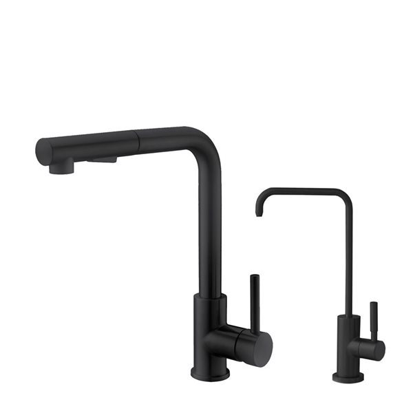 Image of Stylish | Single Handle Pull Down Kitchen Faucet With Cold Water Tap In Black, Stainless Steel | Rona