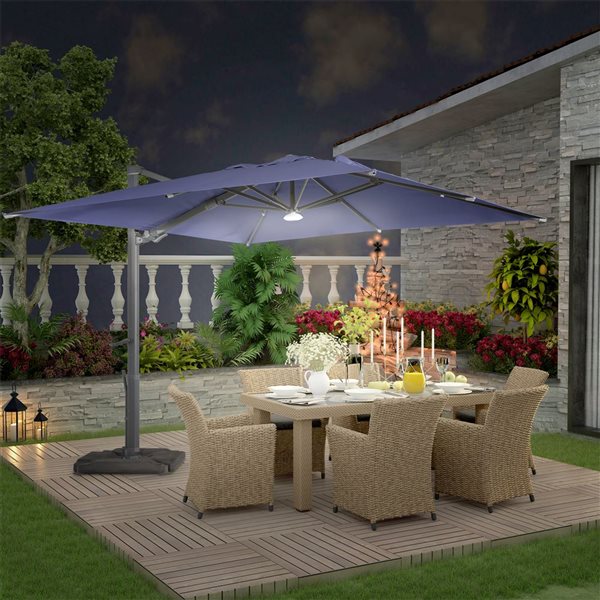 Mondawe 10-ft Navy Blue Offset Crank Patio Umbrella with Bluetooth Ambient Light