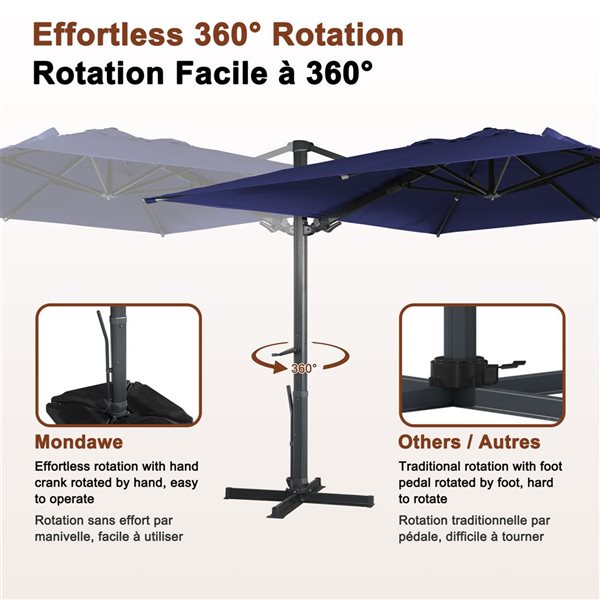 Mondawe 10-ft Navy Blue Offset Crank Patio Umbrella with Bluetooth Ambient Light