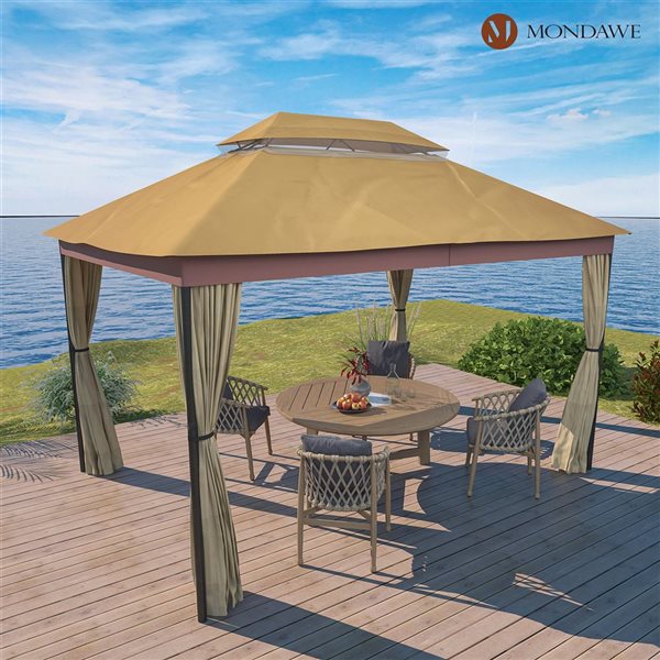 Mondawe 10 x 13-ft Brown Steel Rectangular Gazebo with Curtains