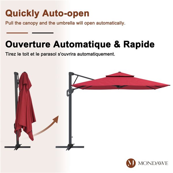 Mondawe 10-ft Wine Red Offset No-Tilt Patio Umbrella