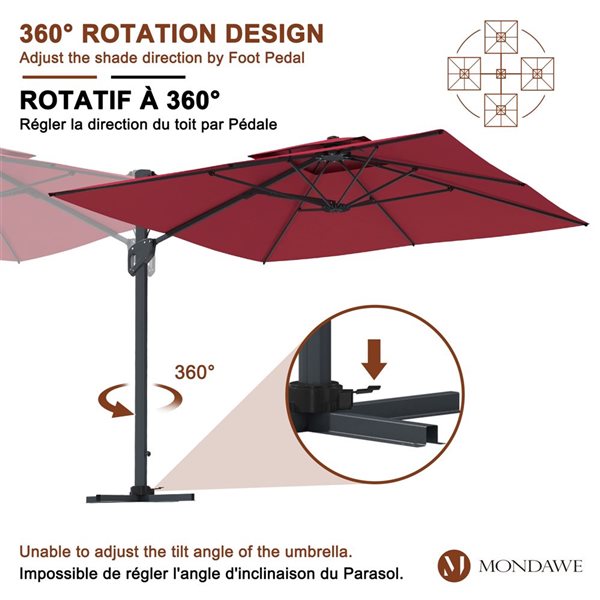 Mondawe 10-ft Wine Red Offset No-Tilt Patio Umbrella