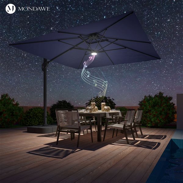 Mondawe 10-ft Navy Blue Offset No-Tilt Patio Umbrella with Bluetooth Ambient Light