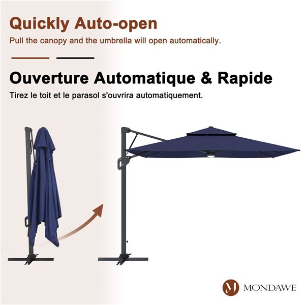 Mondawe 10-ft Navy Blue Offset No-Tilt Patio Umbrella with Bluetooth Ambient Light