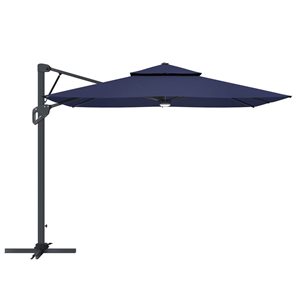 Mondawe 10-ft Navy Blue Offset No-Tilt Patio Umbrella with Bluetooth Ambient Light