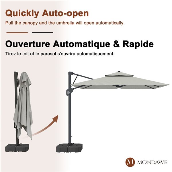 Mondawe 10-ft Grey Offset No-Tilt Patio Umbrella  with Base and Bluetooth Ambient Light