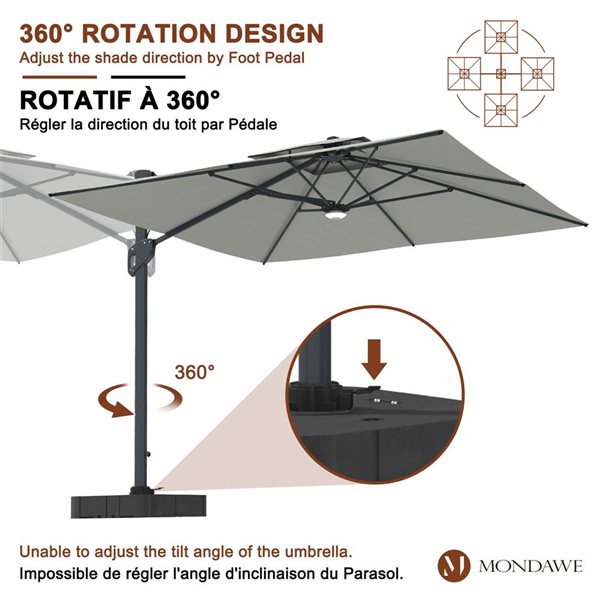 Mondawe 10-ft Grey Offset No-Tilt Patio Umbrella  with Base and Bluetooth Ambient Light