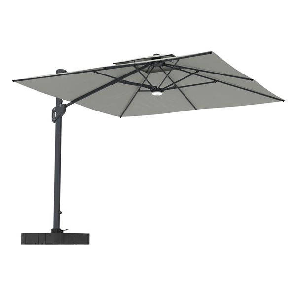 Mondawe 10-ft Grey Offset No-Tilt Patio Umbrella  with Base and Bluetooth Ambient Light