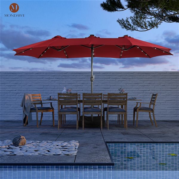 Mondawe 9 x 15ft Red NoTilt Rectangular Patio Umbrella with Base and