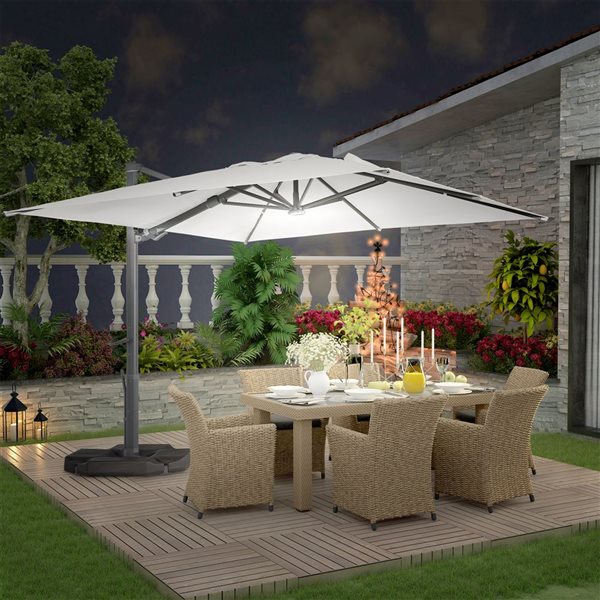 Mondawe 10-ft Silver Grey Offset Crank Patio Umbrella with LED Lights