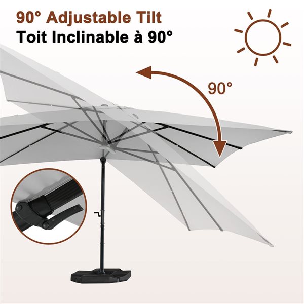 Mondawe 10-ft Silver Grey Offset Crank Patio Umbrella with LED Lights