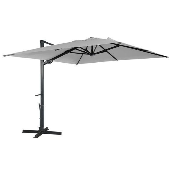 Mondawe 10-ft Silver Grey Offset Crank Patio Umbrella with LED Lights