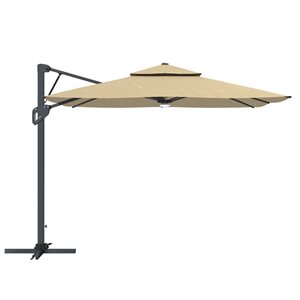 Mondawe 10-ft Taupe Offset No-Tilt Patio Umbrella with Bluetooth Ambient Light