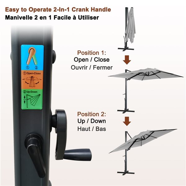 Mondawe 13-ft Grey Offset Crank Patio Umbrella with Bluetooth Ambient Light