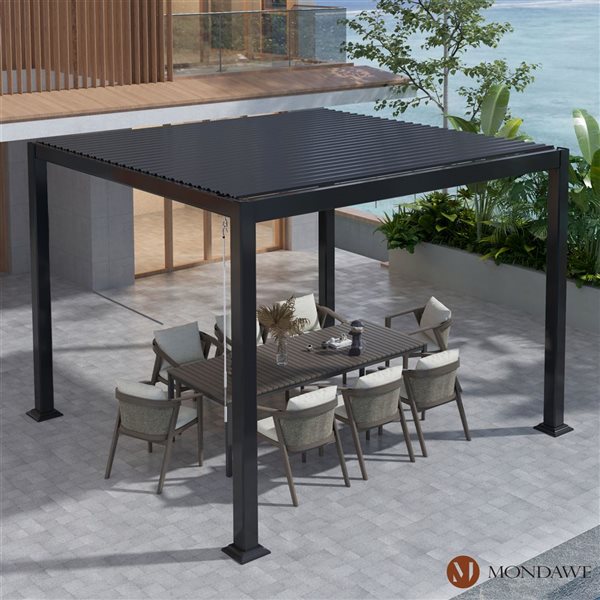 Mondawe 10 x 10-ft Black Aluminium Freestanding Pergola with Adjustable Roof