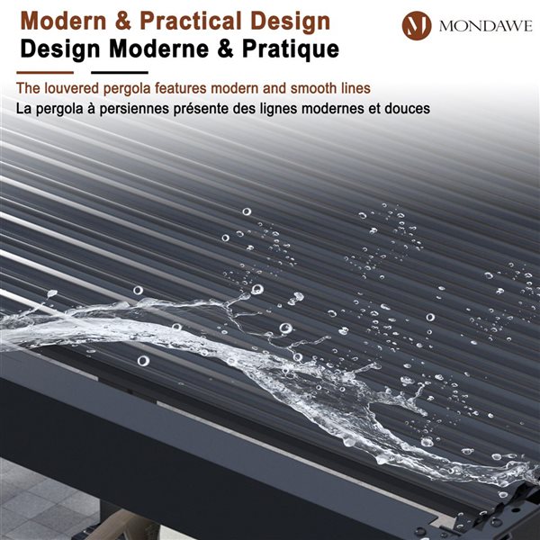 Mondawe 10 x 10-ft Black Aluminium Freestanding Pergola with Adjustable Roof