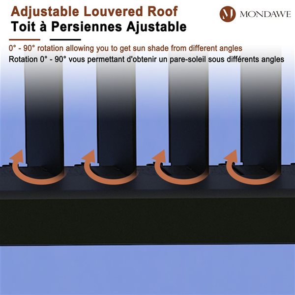 Mondawe 10 x 10-ft Black Aluminium Freestanding Pergola with Adjustable Roof