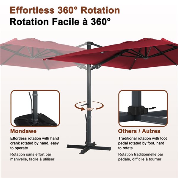 Mondawe 10-ft Wine Red Offset Crank Patio Umbrella with LED Lights