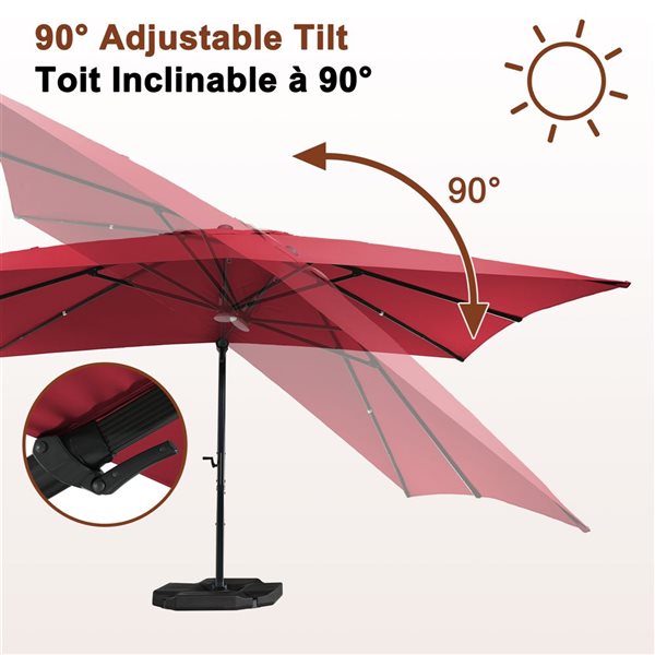 Mondawe 10-ft Wine Red Offset Crank Patio Umbrella with LED Lights