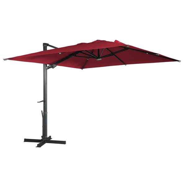 Mondawe 10-ft Wine Red Offset Crank Patio Umbrella with LED Lights