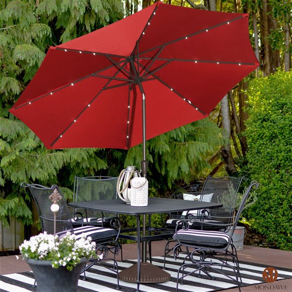 Mondawe 10-ft Red Push-Button Patio Umbrella with LED Lights
