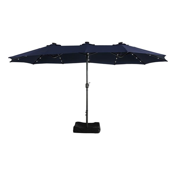 Mondawe 9 x 15-ft Navy Blue No-Tilt Rectangular Patio Umbrella with Base  and LED Lights LC-NSM011LNY | RONA