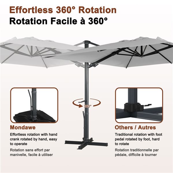 Mondawe 12-ft Silver Grey Offset Crank Patio Umbrella with Base and LED Lights