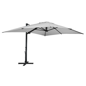 Mondawe 12-ft Silver Grey Offset Crank Patio Umbrella with Base and LED Lights