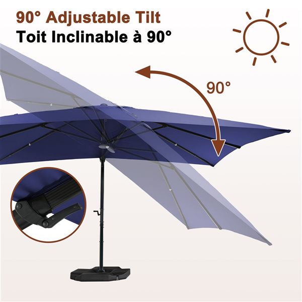 Mondawe 10-ft Navy Blue Offset Crank Patio Umbrella with LED Lights