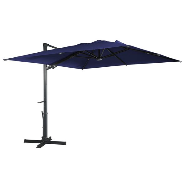 Mondawe 10-ft Navy Blue Offset Crank Patio Umbrella with LED Lights