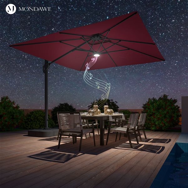 Mondawe 10-ft Wine Red Offset No-Tilt Patio Umbrella with Bluetooth Ambient Light