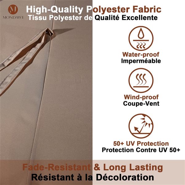 Mondawe 9 x 15-ft Tan No-Tilt Rectangular Patio Umbrella with Base