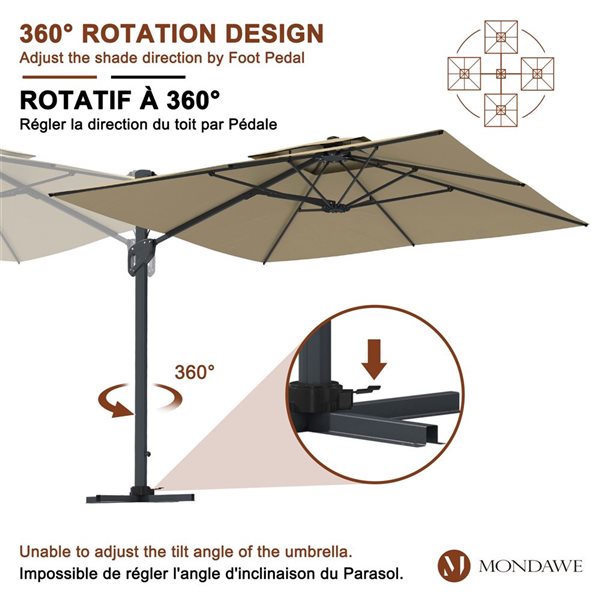 Mondawe 10-ft Taupe Offset No-Tilt Patio Umbrella