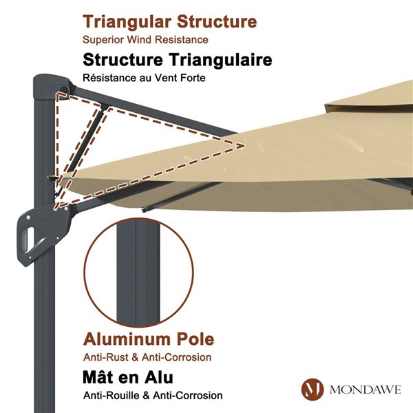 Mondawe 10-ft Taupe Offset No-Tilt Patio Umbrella