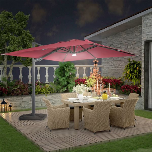 Mondawe 13-ft Red Offset Crank Patio Umbrella with Bluetooth Ambient Light