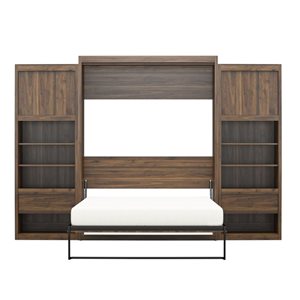 Signature Sleep Paramount Queen Wall Bed and 2 Side Cabinets with Nightstands Bundle - Walnut