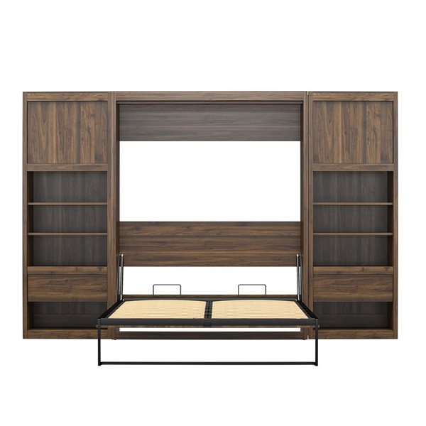 Signature Sleep Paramount Full Wall Bed & 2 Side Cabinets with Storage Bundle, Walnut