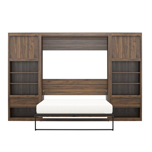 Signature Sleep Paramount Full Wall Bed & 2 Side Cabinets with Storage Bundle, Walnut