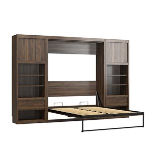 Signature Sleep Paramount Full Wall Bed & 2 Side Cabinets with Storage Bundle, Walnut