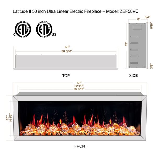 Litedeer Homes Latitude II 58-in Black Recess Wall Electric Fireplace