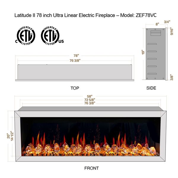 Litedeer Homes Latitude II 78-in Black Recess Wall Electric Fireplace