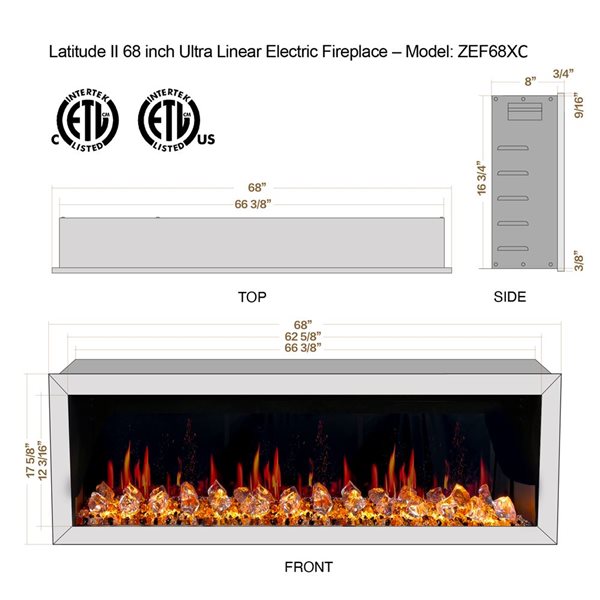 Litedeer Homes Latitude II 68-in Black Recess Wall Electric Fireplace