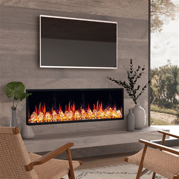 Litedeer Homes Latitude 55-in Smart Linear Black Electric Fireplace with Wi-Fi