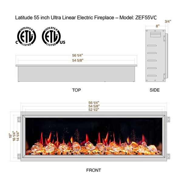 Litedeer Homes Latitude 55-in Smart Linear Black Electric Fireplace with Wi-Fi