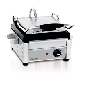 Eurodib Commercial Compact Panino Grill with Non-Stick Ribbed Plates 16.75-in x 10-in